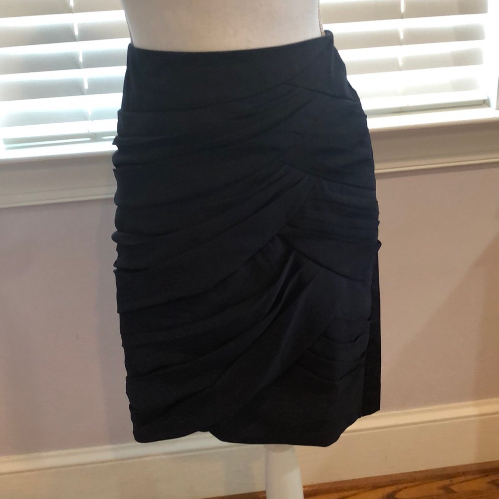 Beautiful navy swag-detail straight skirt.